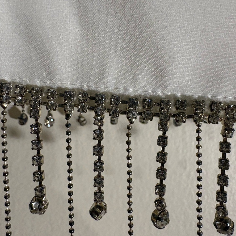 White 80s-Inspired Cropped Blazer Rhinestone Fringe Disco Glam- Medium